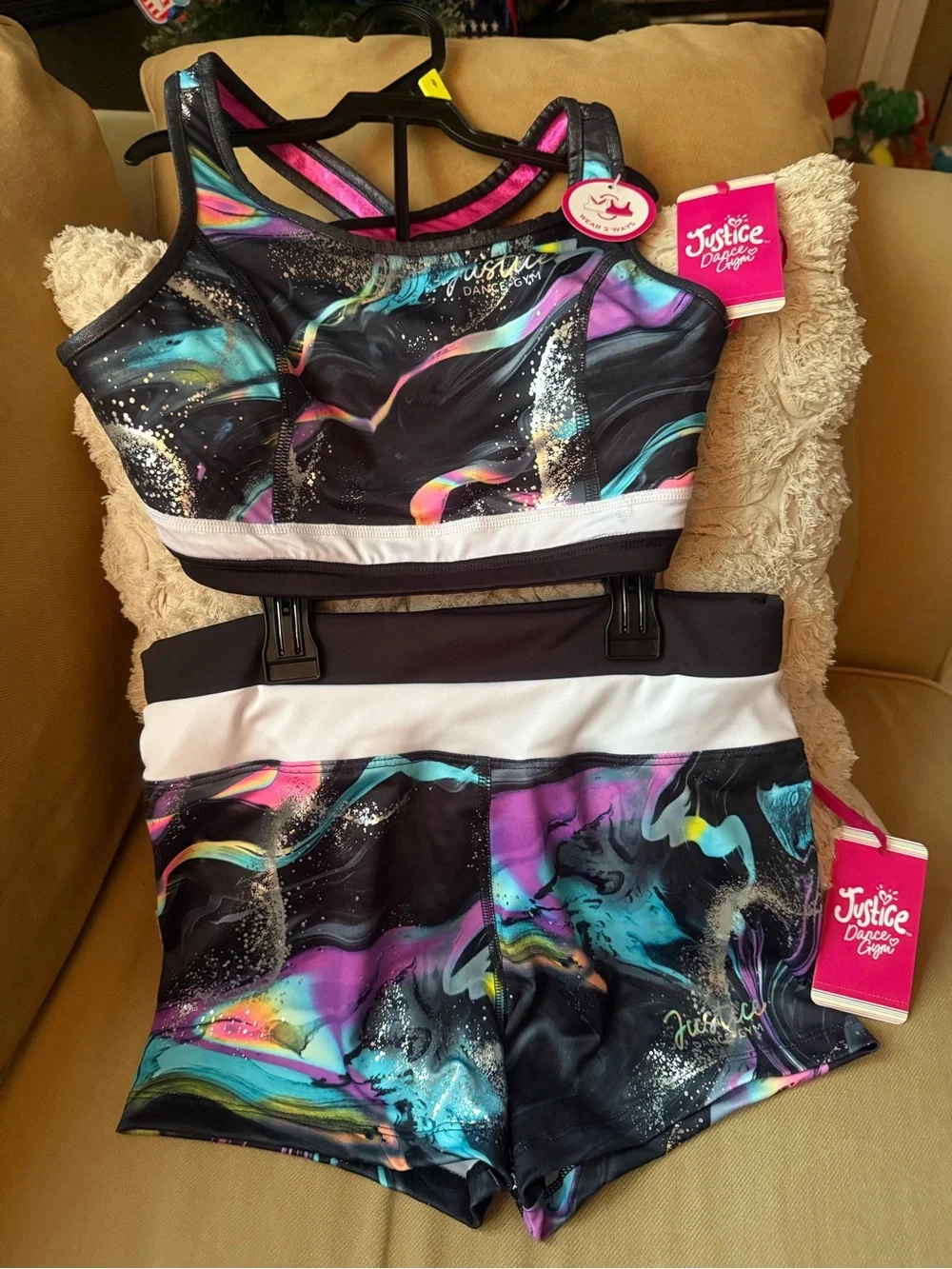 Justice Girls Black Multi-Color Dance Crop Top & Shorts Set